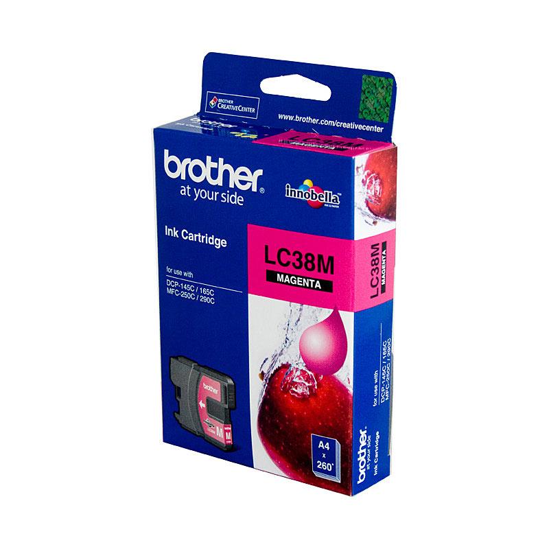 BROTHER LC38 Magenta Ink Cartridge with vibrant color and packaging details.