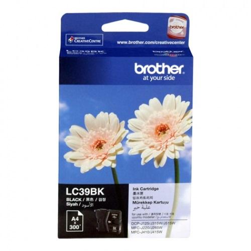 Brother LC-39 Black Ink Cartridge designed for DCP-J125/J315W/J515W printers, showcasing its sleek design and packaging.