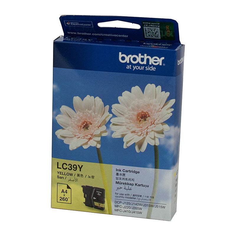 BROTHER LC39 Yellow Ink Cartridge with vibrant yellow color, designed for high-quality printing.