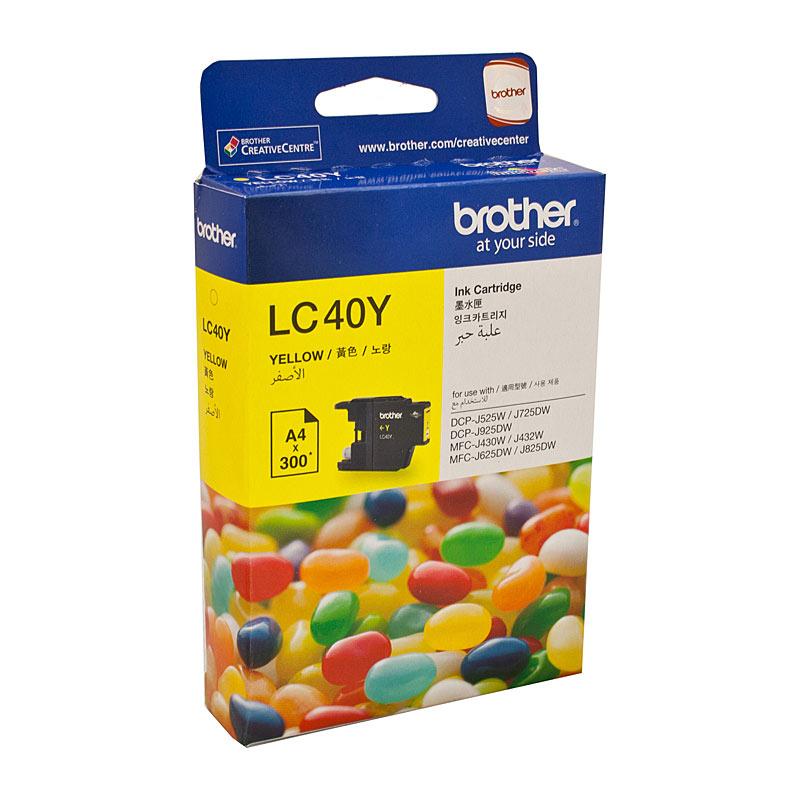 BROTHER LC40 Yellow Ink Cartridge, a genuine cartridge designed for vibrant printing, compatible with various Brother printers.