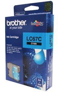 Brother LC-67C Cyan Ink Cartridge with vibrant cyan ink for high-quality printing.