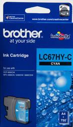 BROTHER LC-67HYC Cyan High Yield Ink Cartridge for DCP-6690CW, showcasing vibrant cyan color and high yield capacity.