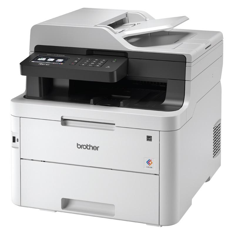 BROTHER MFC-L3745CDW Colour Laser Multi-Function Printer with scanner and fax capabilities, featuring a touchscreen and paper tray.