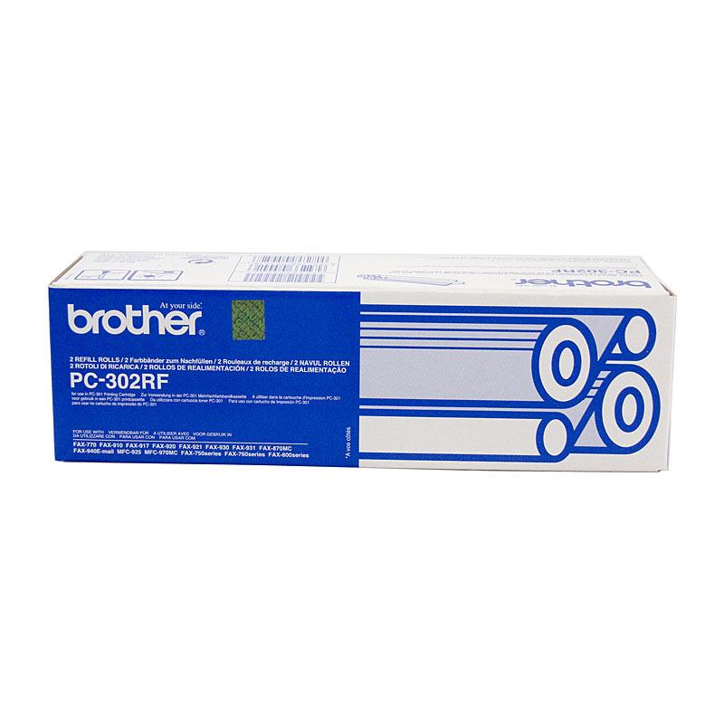 BROTHER PC302RF Refill Rolls, high-quality toner cartridges for Brother fax machines, yielding 235 pages each.