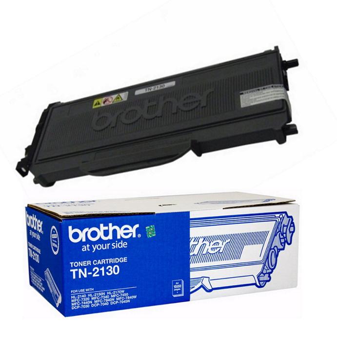 Brother TN-2130 Mono Laser Toner Cartridge, black, designed for Brother printers, showcasing its sleek design and packaging.