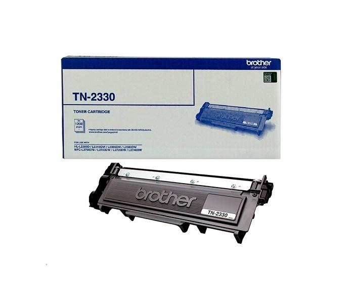 Brother TN-2330 Mono Laser Toner Cartridge, black, designed for Brother printers, showcasing its sleek design and packaging.