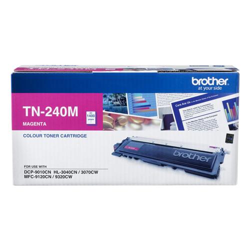 Brother TN-240M Colour Laser Toner cartridge in Magenta, designed for high-quality printing with Brother printers.