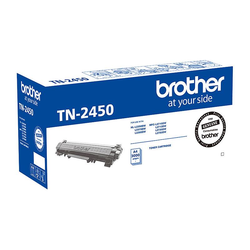 BROTHER TN2450 Toner Cartridge in packaging, showcasing its premium quality and compatibility with Brother printers.