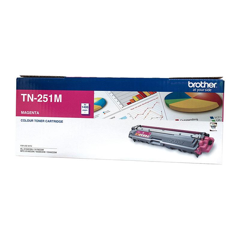 BROTHER TN251 Magenta Toner Cartridge with vibrant color and packaging details.