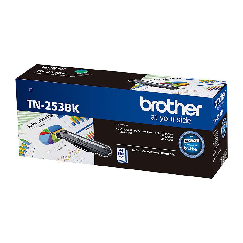 BROTHER TN253 Black Toner Cartridge with packaging, designed for high-quality printing.