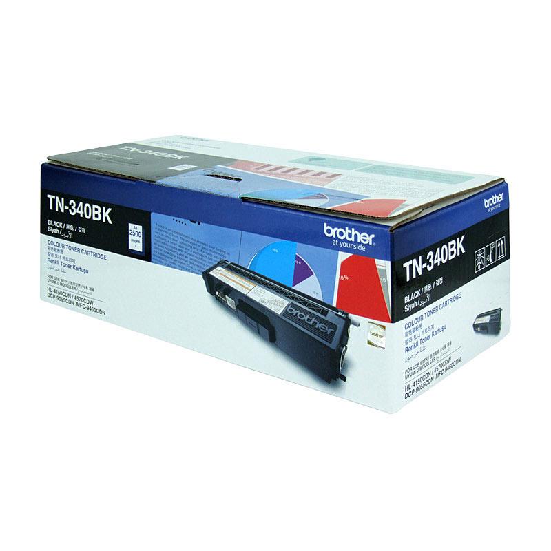 BROTHER TN340 Black Toner Cartridge with packaging, showcasing its features and compatibility.