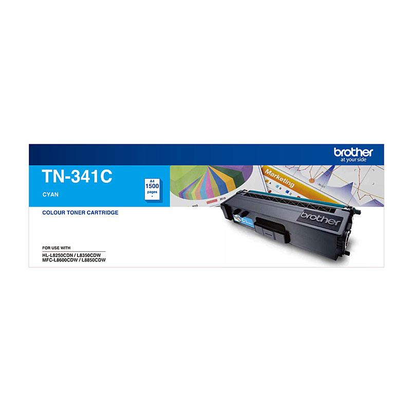 BROTHER TN341 Cyan Toner Cartridge with vibrant cyan color, designed for high-quality printing.