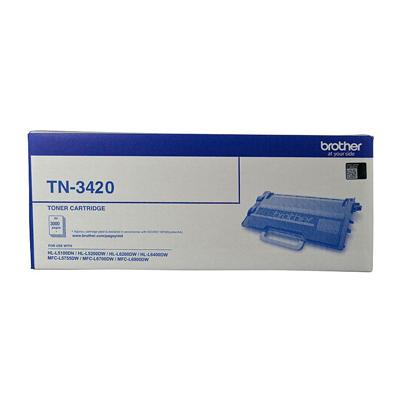 BROTHER TN3420 Toner Cartridge in black packaging, designed for high-quality printing with a yield of 3,000 pages.