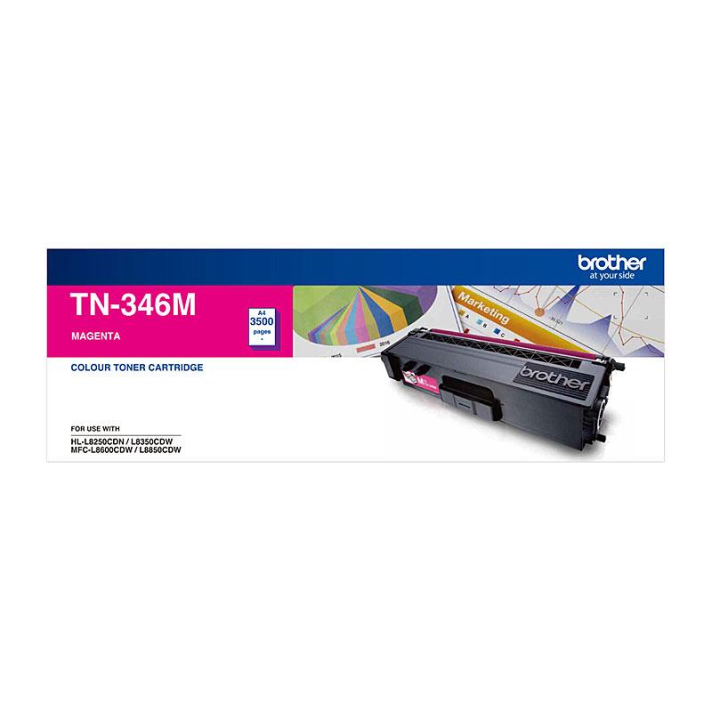 BROTHER TN346 Magenta Toner Cartridge with vibrant magenta color, designed for high-quality printing.