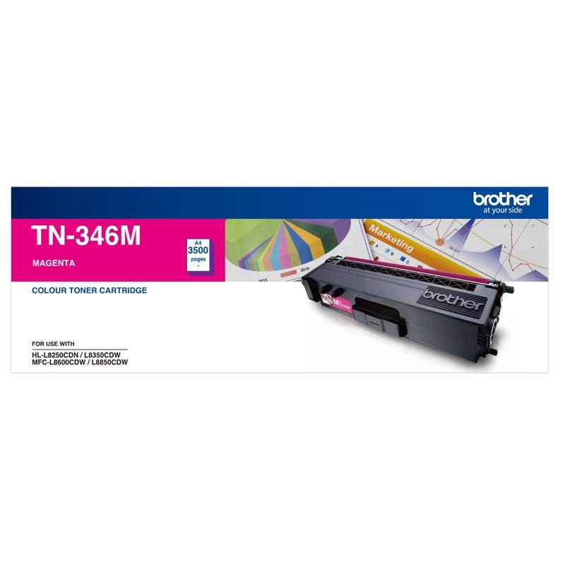 Brother TN-346M Colour Laser Toner cartridge in magenta, designed for high yield printing.