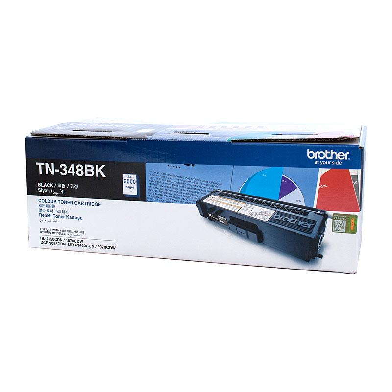 BROTHER TN348 Black Toner Cartridge with packaging, designed for high-quality printing.