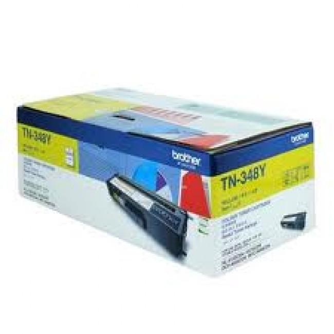 Brother TN-348Y Colour Laser Toner cartridge in yellow, designed for high yield printing with Brother printers.