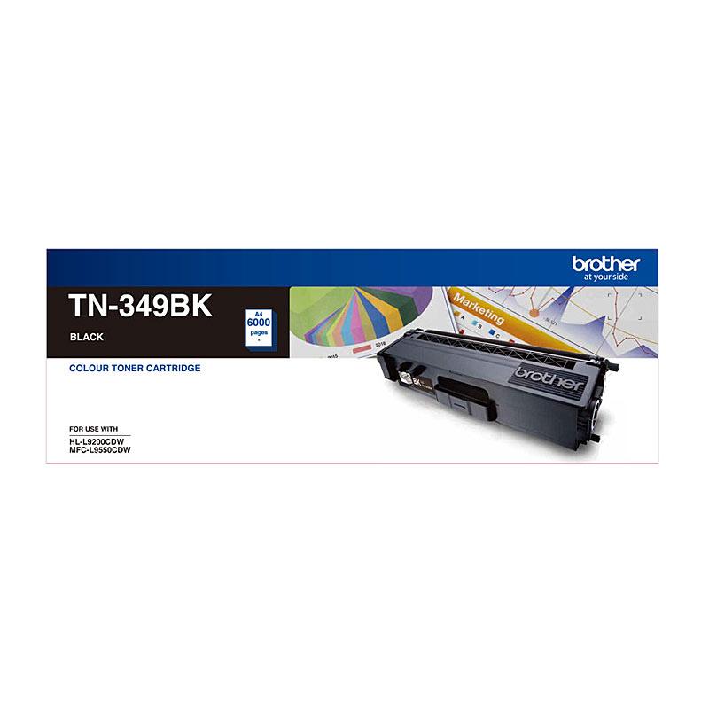 BROTHER TN349 Black Toner Cartridge, a genuine toner cartridge yielding 6,000 pages, designed for Brother printers.