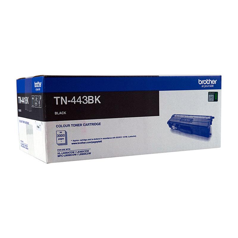 BROTHER TN443 Black Toner Cartridge with packaging, designed for high-quality printing.