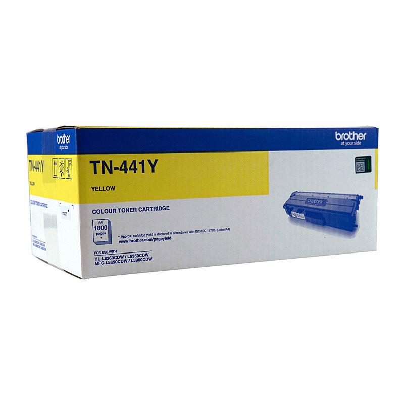 BROTHER TN443 Yellow Toner Cartridge with packaging, designed for high-quality printing.