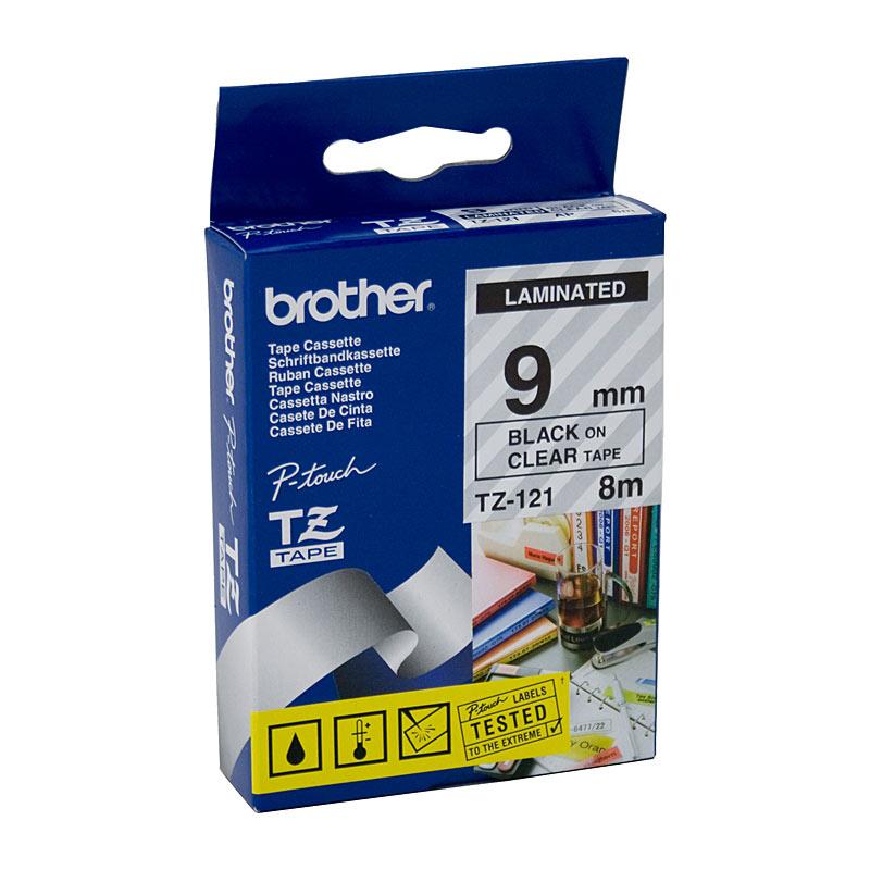 BROTHER TZe121 Labelling Tape cartridge with clear label printing, designed for POS stations.