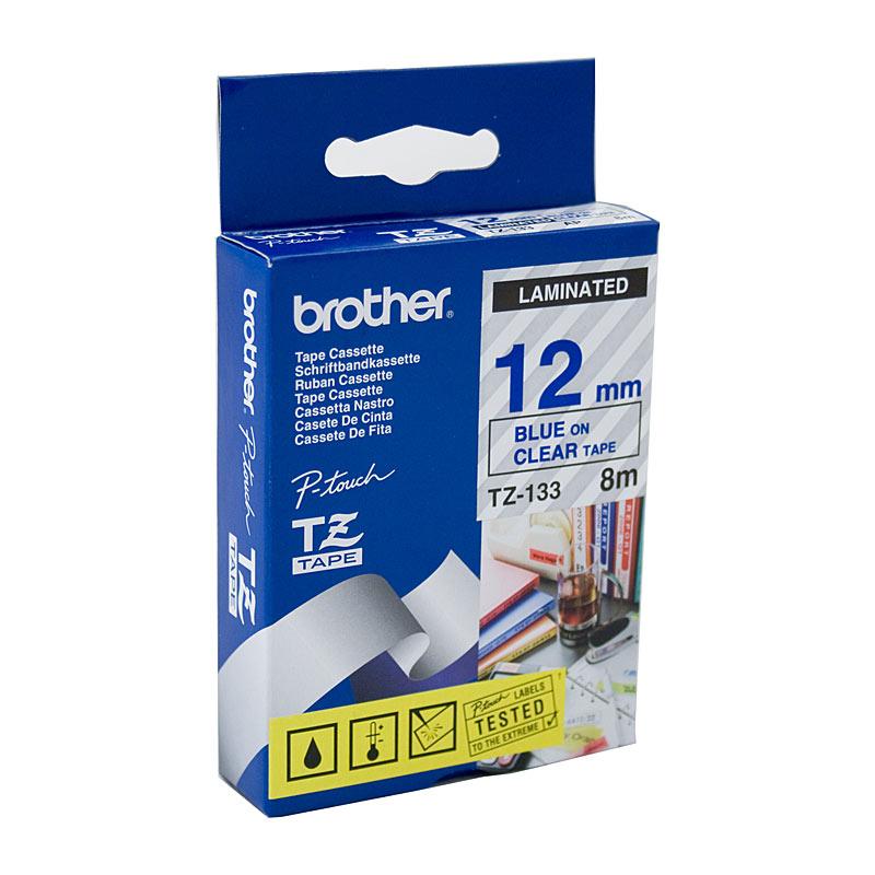 BROTHER TZe133 Labelling Tape roll with clear labels for POS systems, showcasing its premium quality and durability.