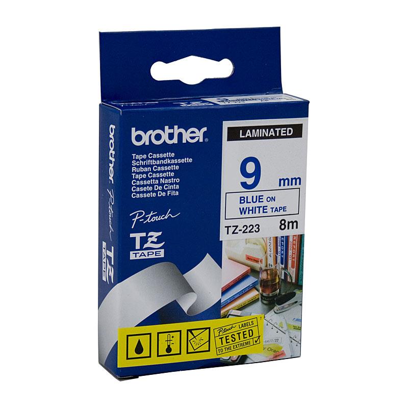 BROTHER TZe223 Labelling Tape roll with clear labels, designed for POS stations, showcasing its premium quality and durability.