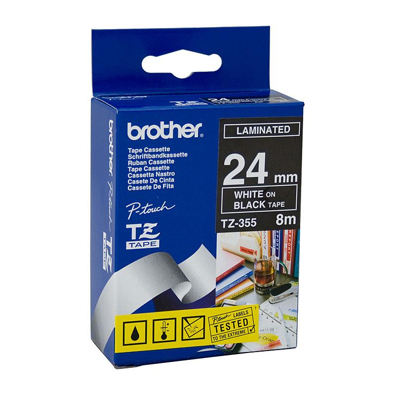 BROTHER TZe355 Labelling Tape roll with clear label printing for POS stations.