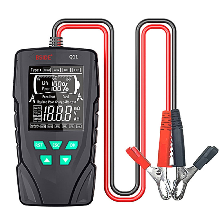 BSIDE Q11 Car Battery Detector with display and test leads, designed for 12V and 24V batteries.