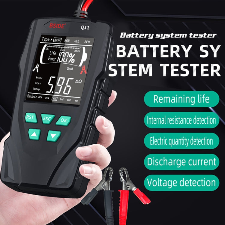 BSIDE Q11 Car Battery Detector with display and test leads, designed for 12V and 24V batteries.