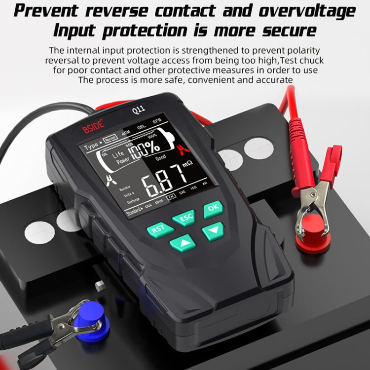 BSIDE Q11 Car Battery Detector with display and test leads, designed for 12V and 24V batteries.