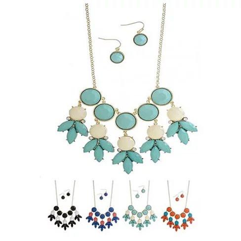 Colorful Bubble Drizzle Necklace and Earrings Set featuring various vibrant color combinations, elegantly displayed in a gift box.