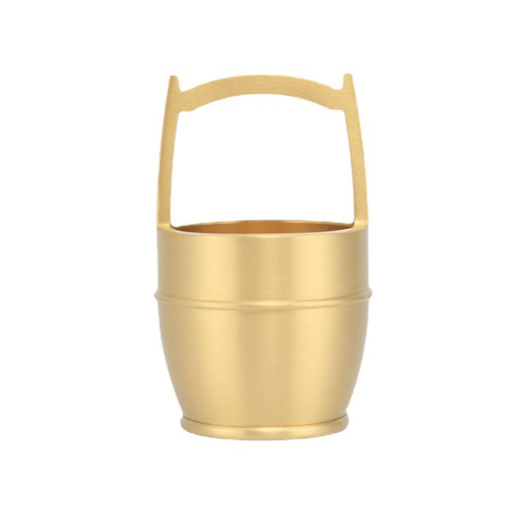 A hand polished brass mini ornament shaped like a bucket, symbolizing wealth and prosperity, perfect for office or home decor.