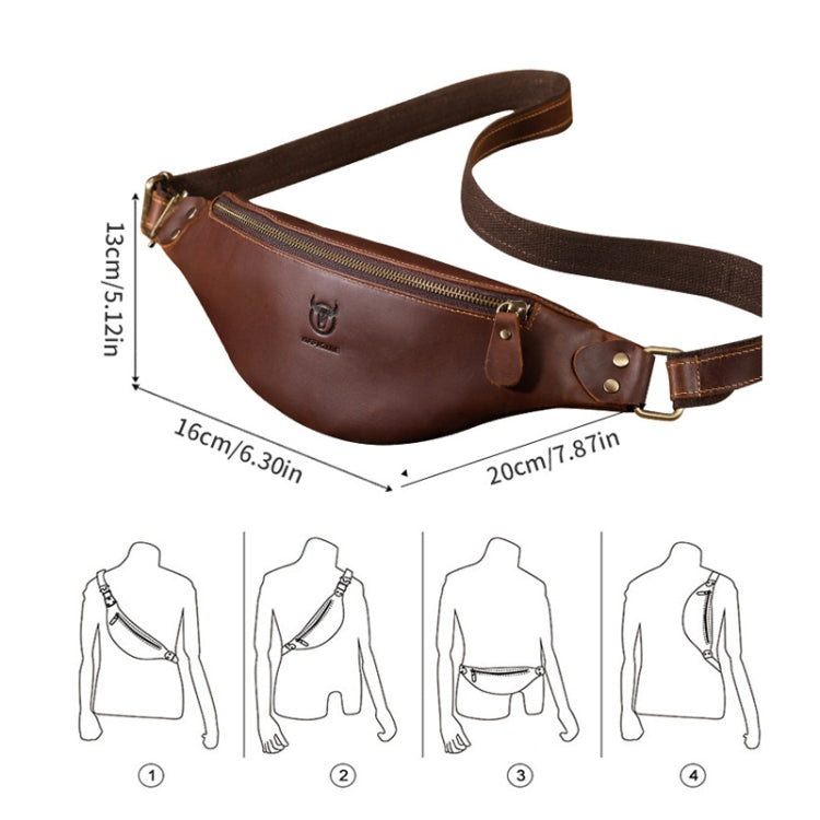 Bull Captain Retro Crazy Horse Leather Waist Bag, showcasing its stylish design and high-quality leather material.