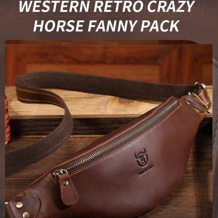 Bull Captain Retro Crazy Horse Leather Waist Bag, showcasing its stylish design and high-quality leather material.