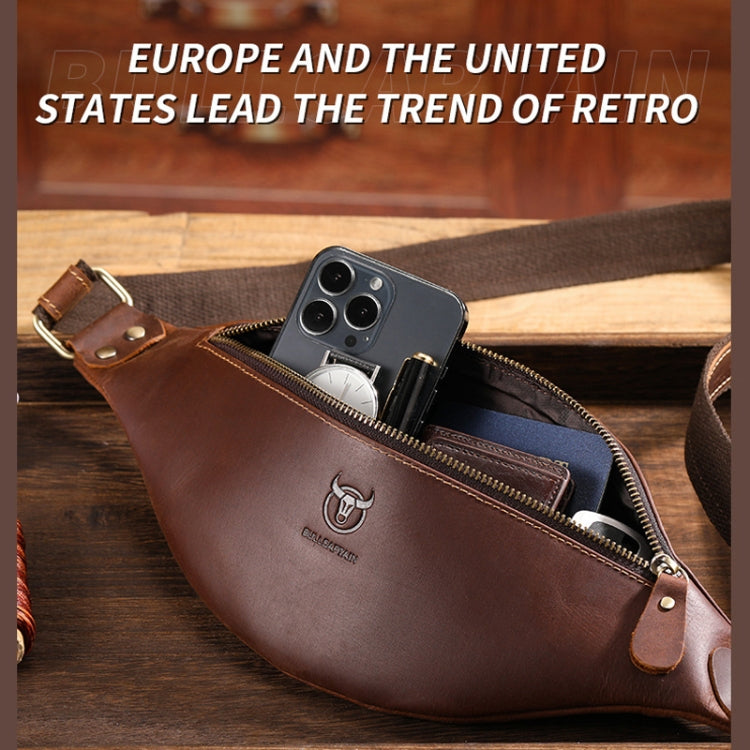 Bull Captain Retro Crazy Horse Leather Waist Bag, showcasing its stylish design and high-quality leather material.