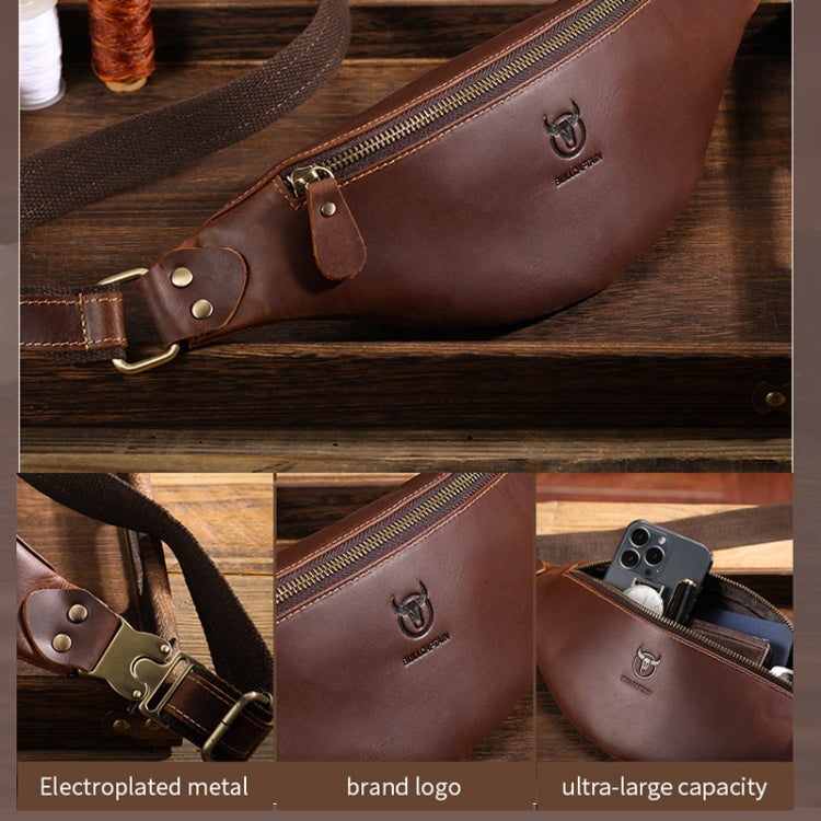 Bull Captain Retro Crazy Horse Leather Waist Bag, showcasing its stylish design and high-quality leather material.