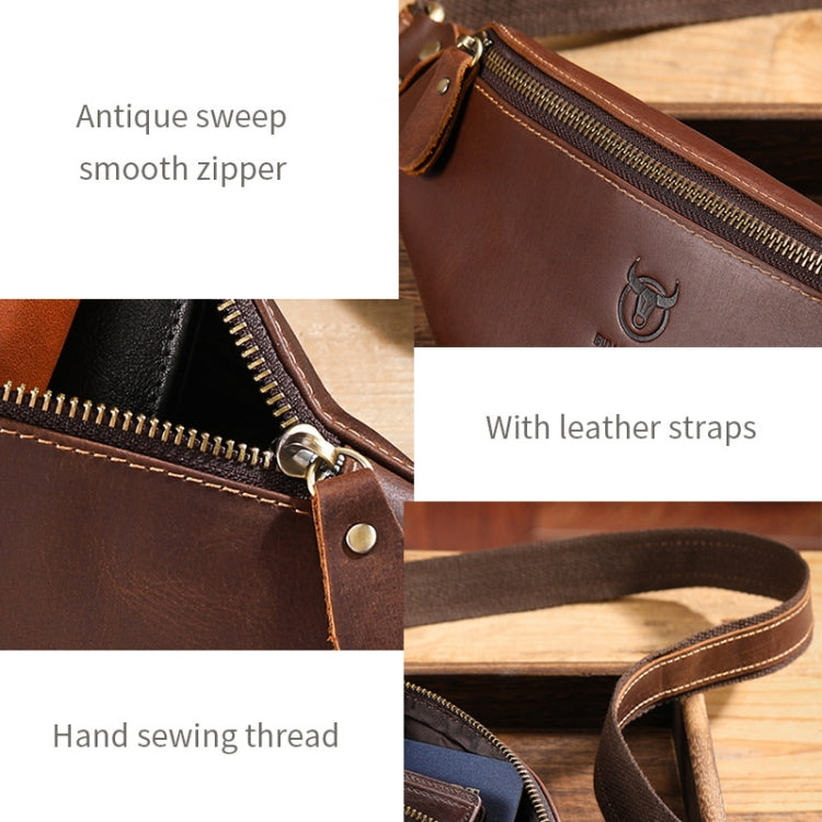 Bull Captain Retro Crazy Horse Leather Waist Bag, showcasing its stylish design and high-quality leather material.