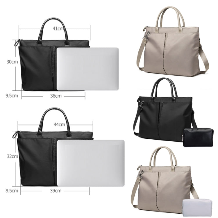 Business Briefcase Handbag in black oxford cloth, showcasing dual-purpose design with shoulder strap and anti-theft magnetic buckle.