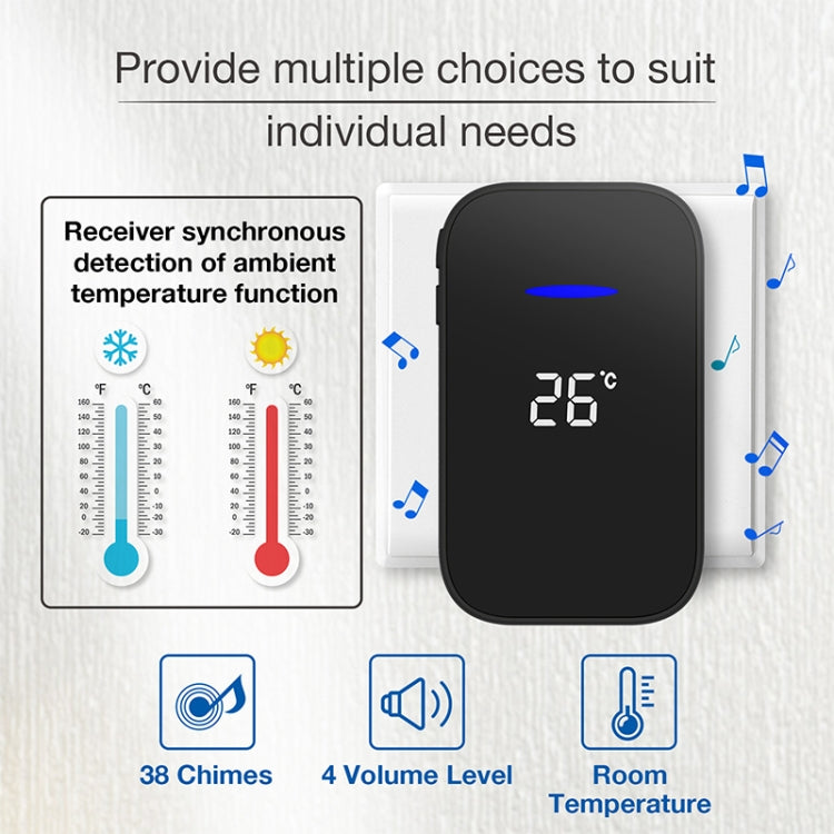 C302B Wireless Doorbell with Digital Temperature Display, showcasing its sleek design and features.