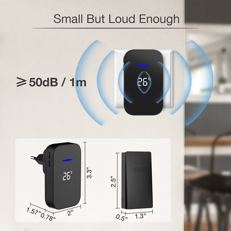 C302B Wireless Doorbell with Digital Temperature Display, showcasing its sleek design and features.