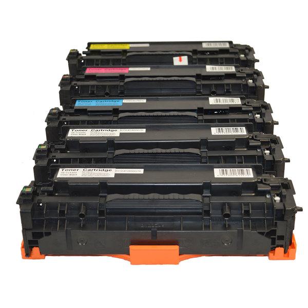 CC530A #304A Premium Generic Toner Set with five cartridges including black, cyan, yellow, and magenta.