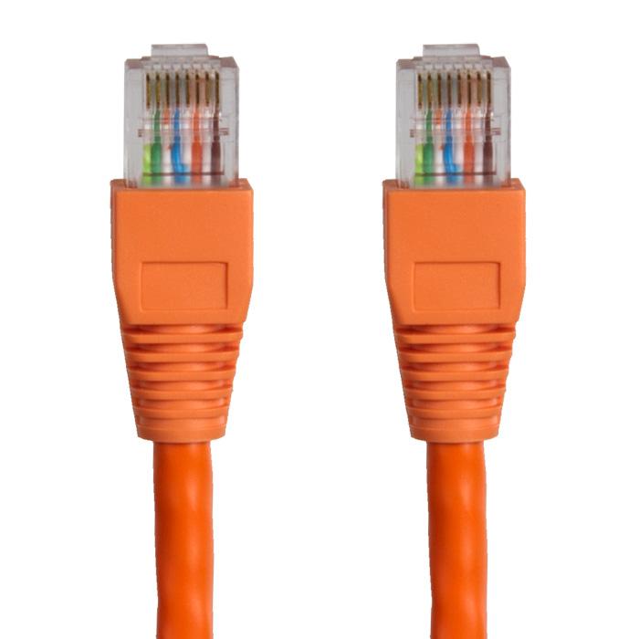 CABAC 1m CAT6 RJ45 Ethernet patch lead in vibrant orange color, featuring snagless connectors for secure connections.