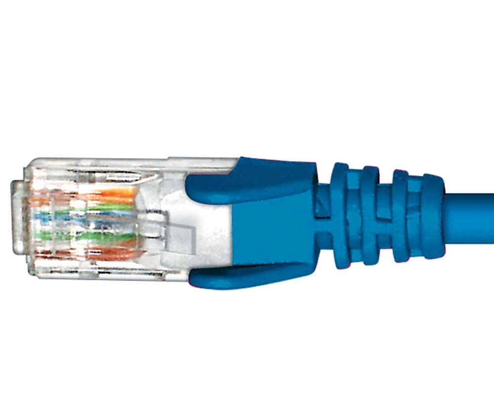 CABAC 3m CAT6 RJ45 LAN Ethernet Network Blue Patch Lead with snag-less design and moulded strain relief boots.