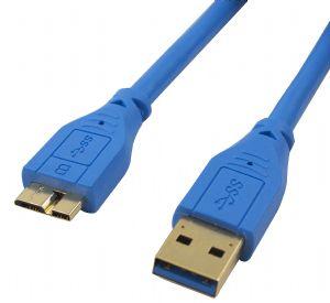 CABAC 3m USB 3.0 AM Micro BM G/P Blue Cable, showcasing its blue color and connectors for high-speed data transfer.