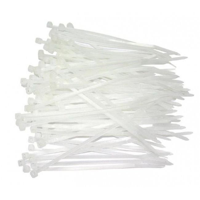 Bag of 1000 nylon cable ties, 203mm long and 4.8mm wide, in natural color, ideal for secure fastening and organization.