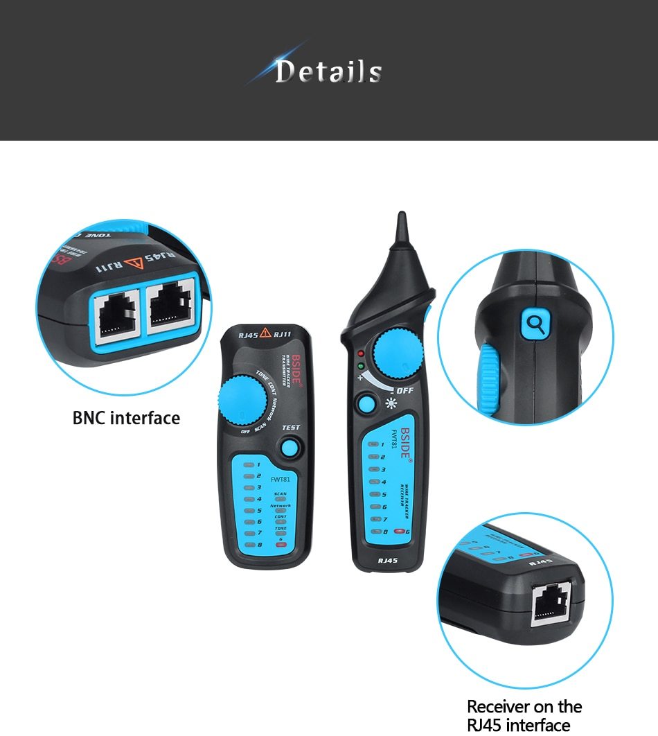 Cable Tracker Network Telephone line Detector with RJ11 connector, designed for efficient wire tracing and breakpoint location testing.