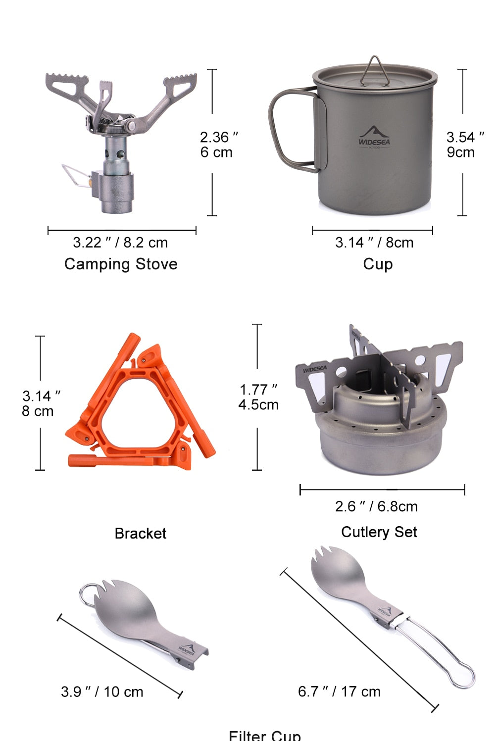 Ultra-light titanium camping cookware set including a gas burner stove, designed for outdoor cooking and trekking.