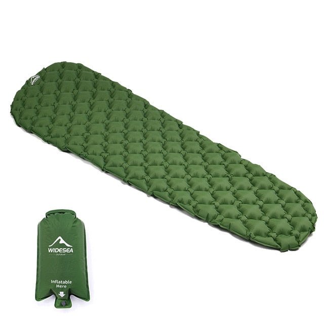 Camping Inflatable Mattress set up in a tent, showcasing its comfort and portability for outdoor adventures.