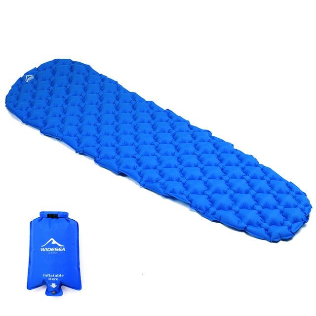 Camping Inflatable Mattress set up in a tent, showcasing its comfort and portability for outdoor adventures.